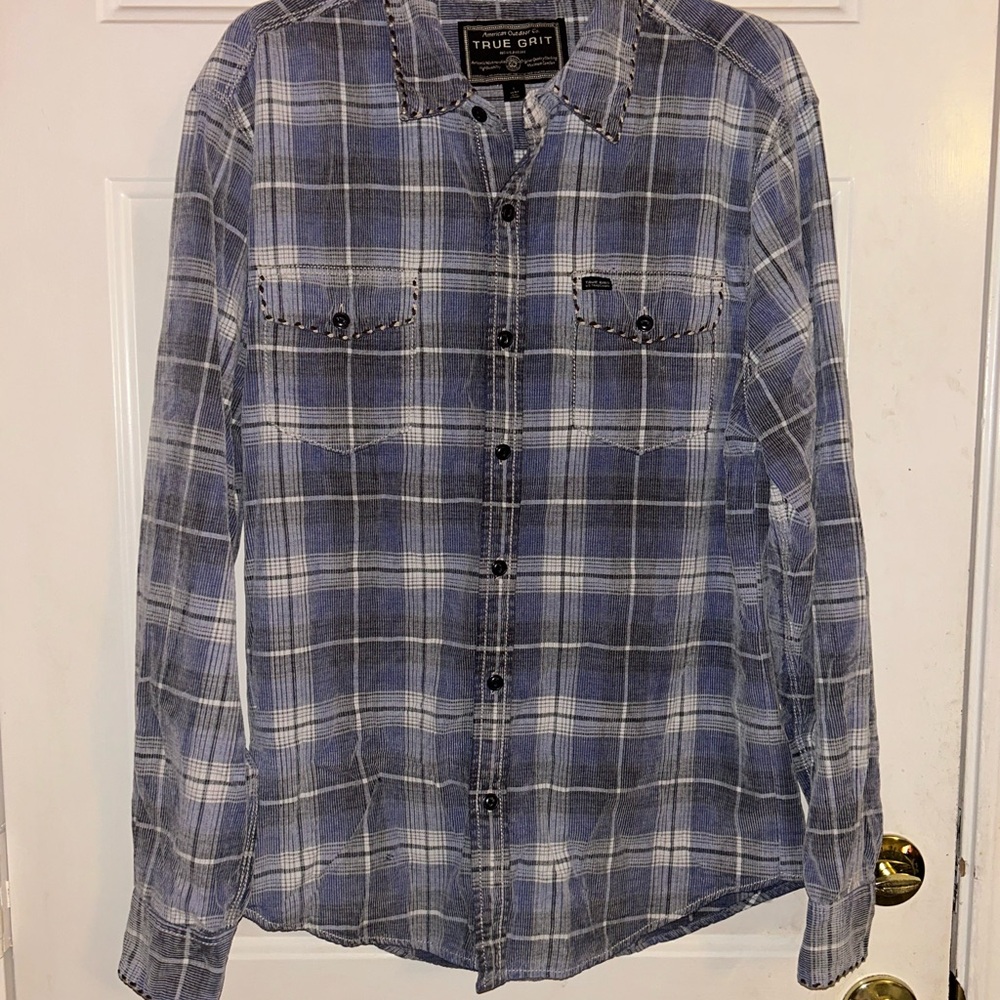 True Grit Blue Plaid Casual Button Down Shirt